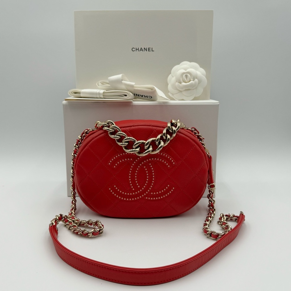 Chanel Red Lambskin Camera Bag Crossbody